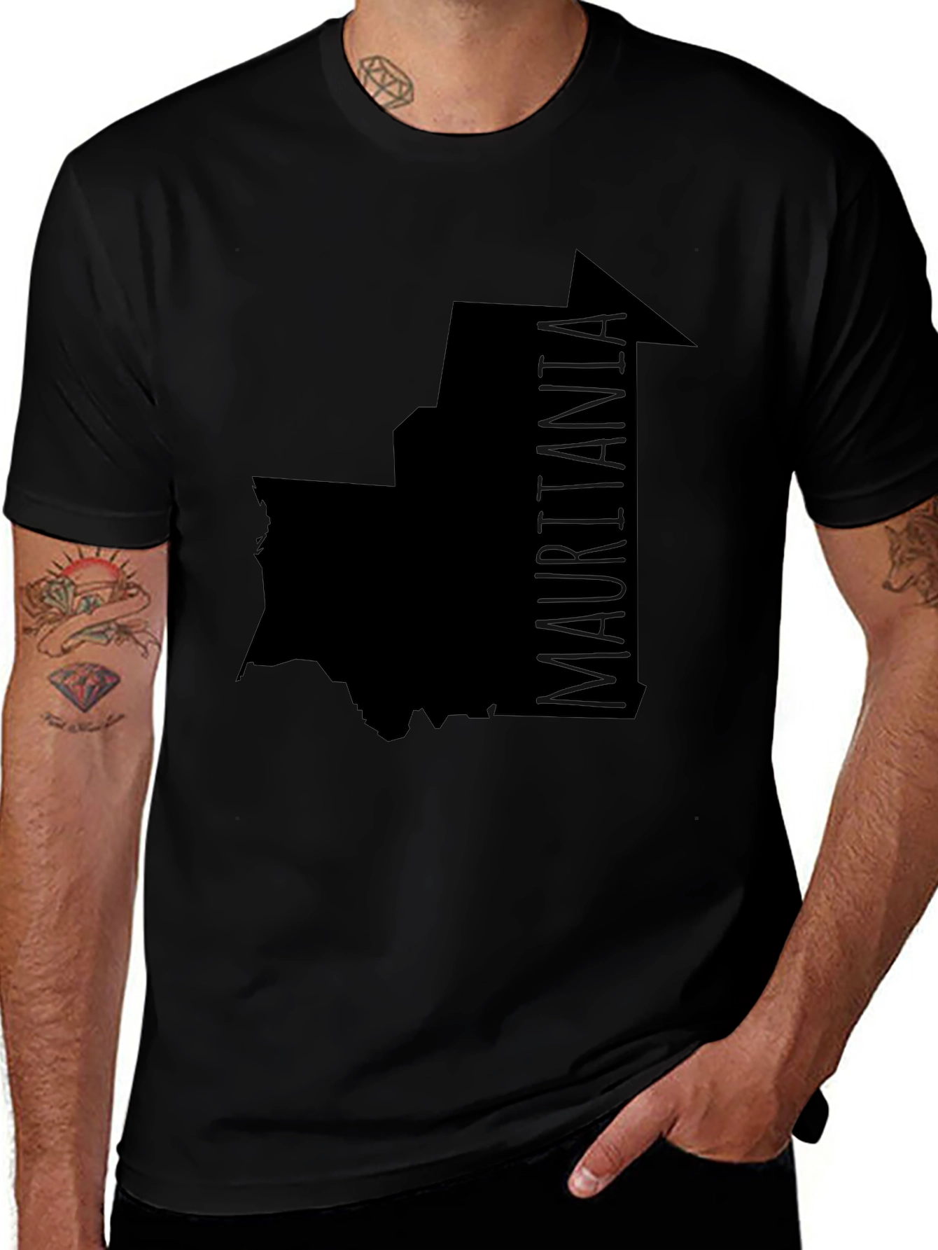 Camiseta Negra Mauritania Mapa Hombre