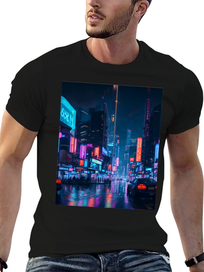 Camiseta Negra con Diseño Urbano Neón