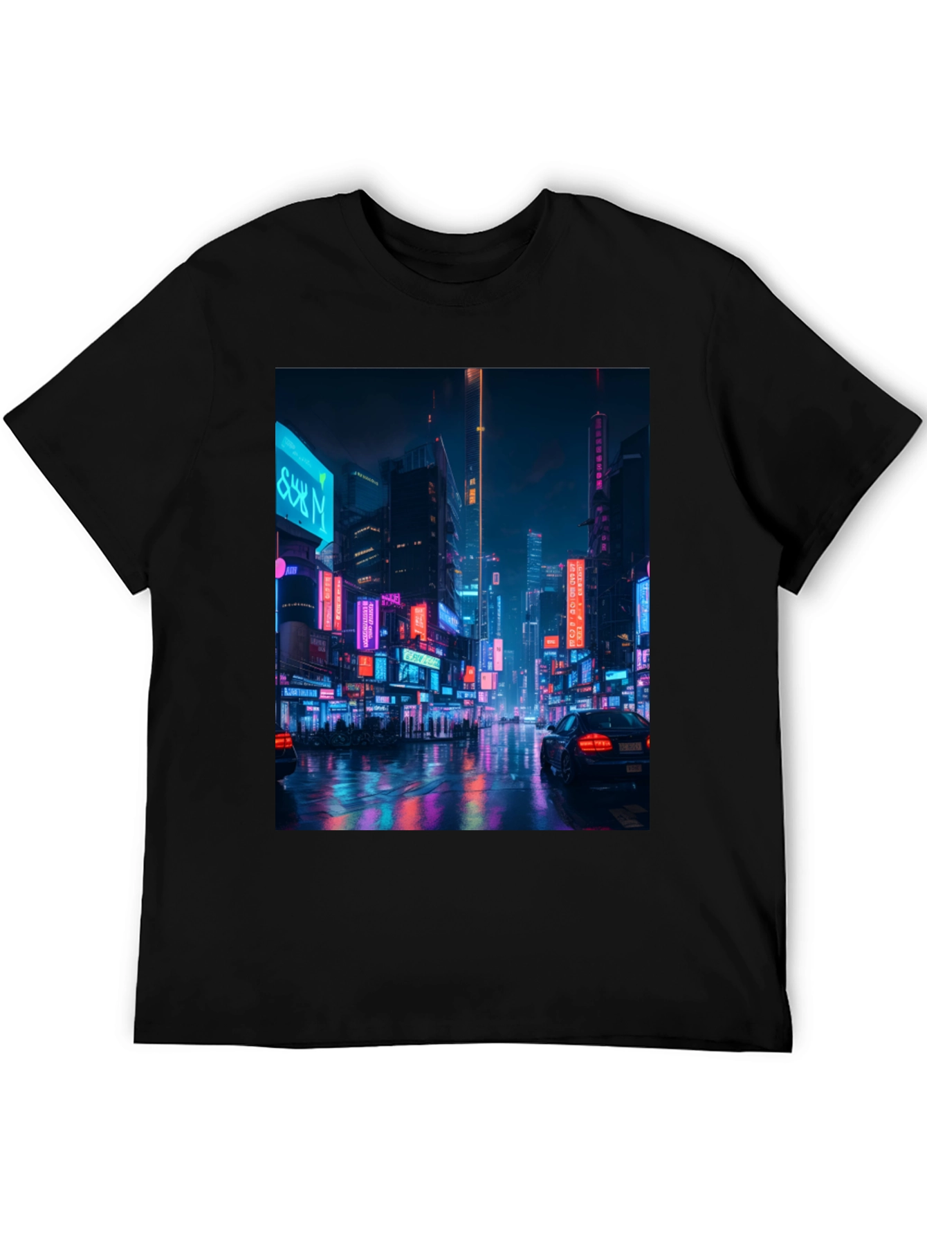 Camiseta Negra con Diseño Urbano Neón