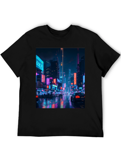 Camiseta Negra con Diseño Urbano Neón