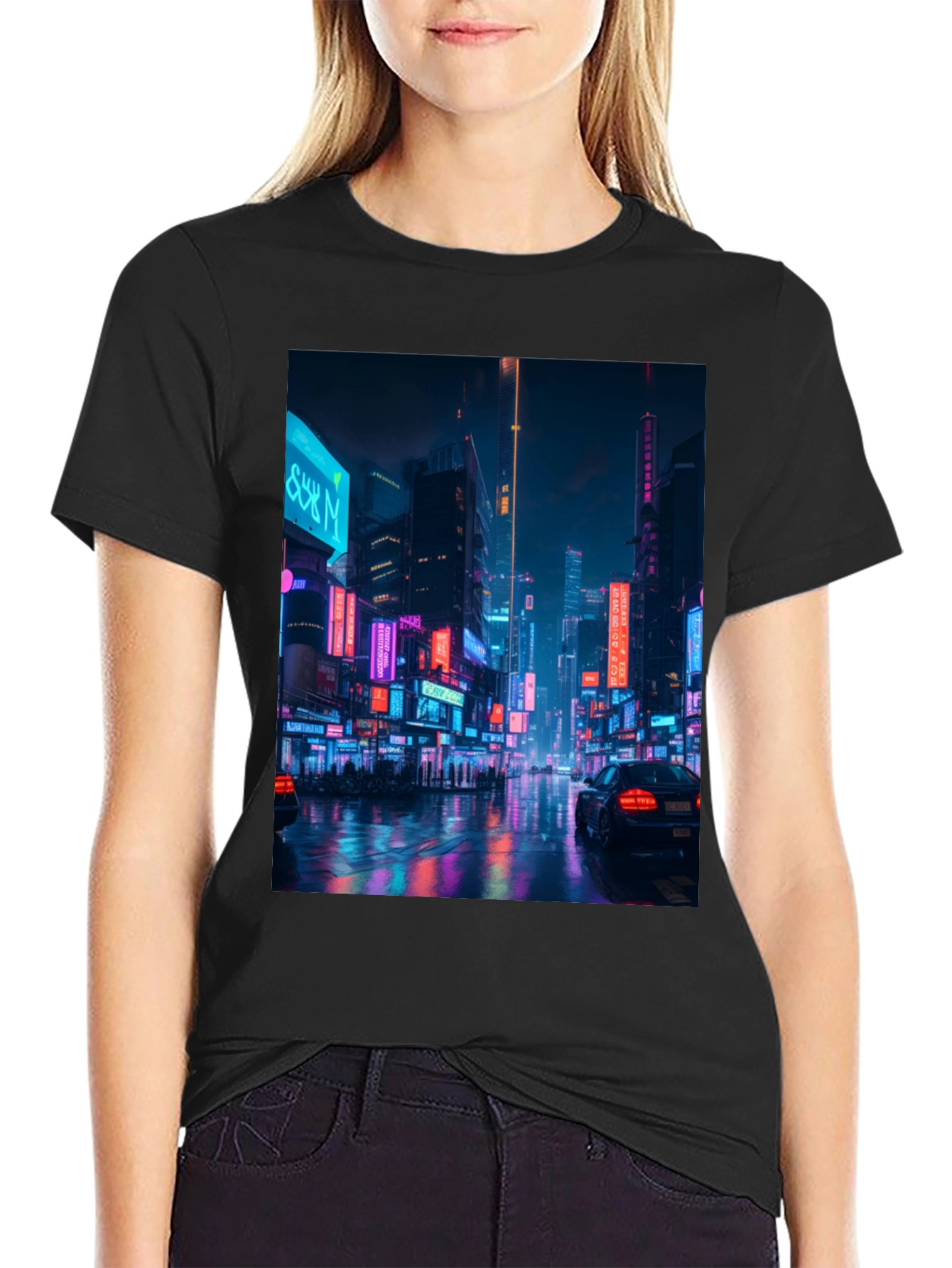 Camiseta Negra con Diseño Urbano Neón