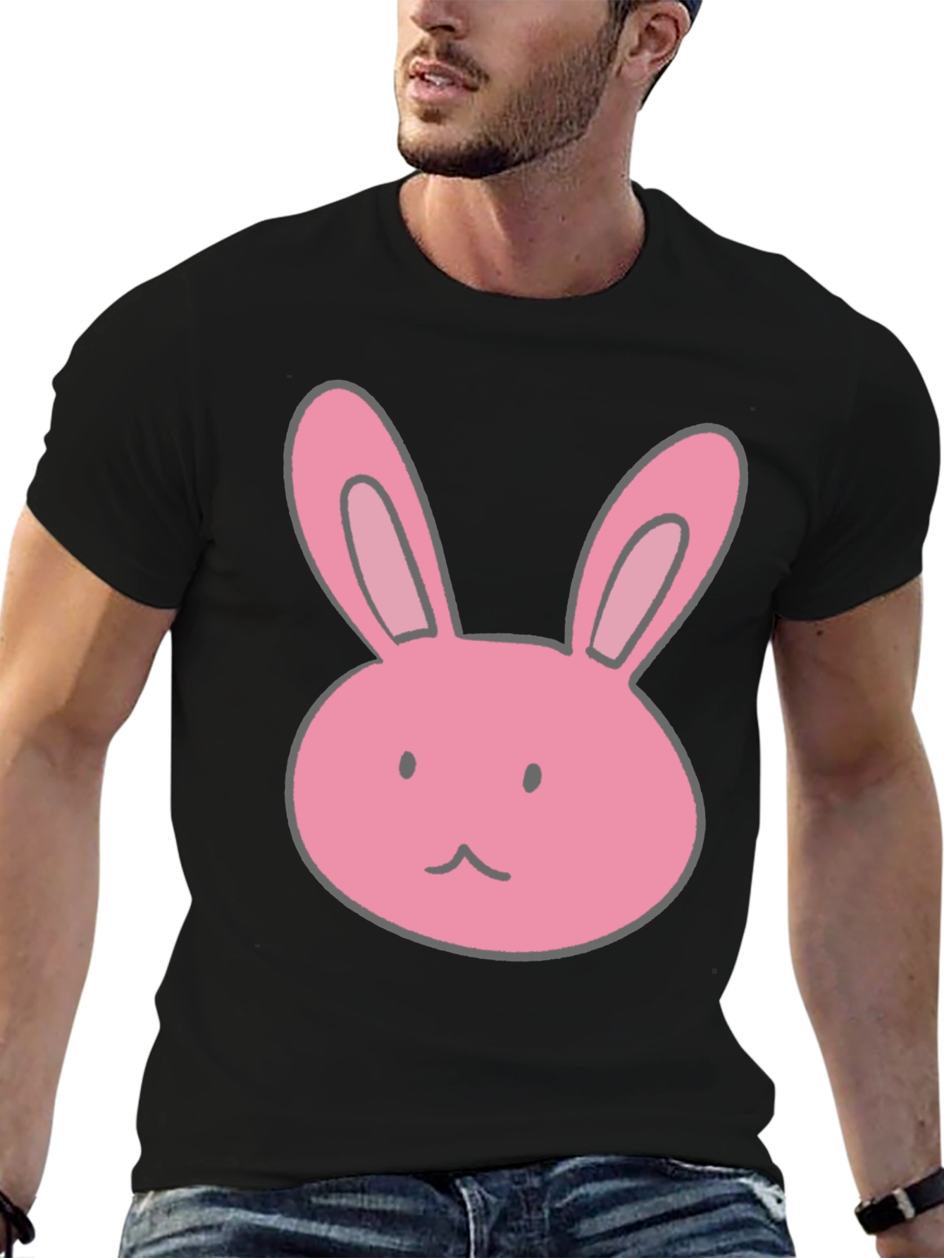 Camiseta Negra con Diseño de Conejo Rosa