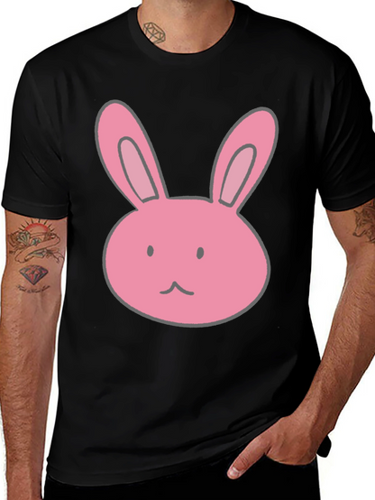 Camiseta Negra con Diseño de Conejo Rosa