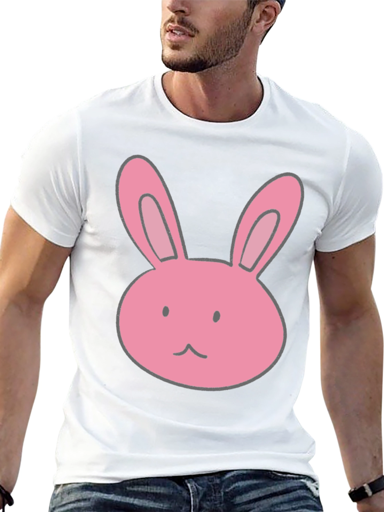 Camiseta Negra con Diseño de Conejo Rosa