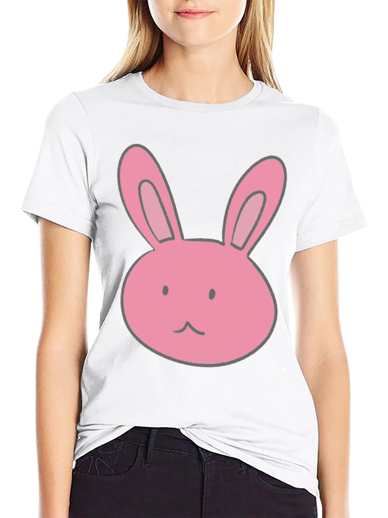 Camiseta Negra con Diseño de Conejo Rosa