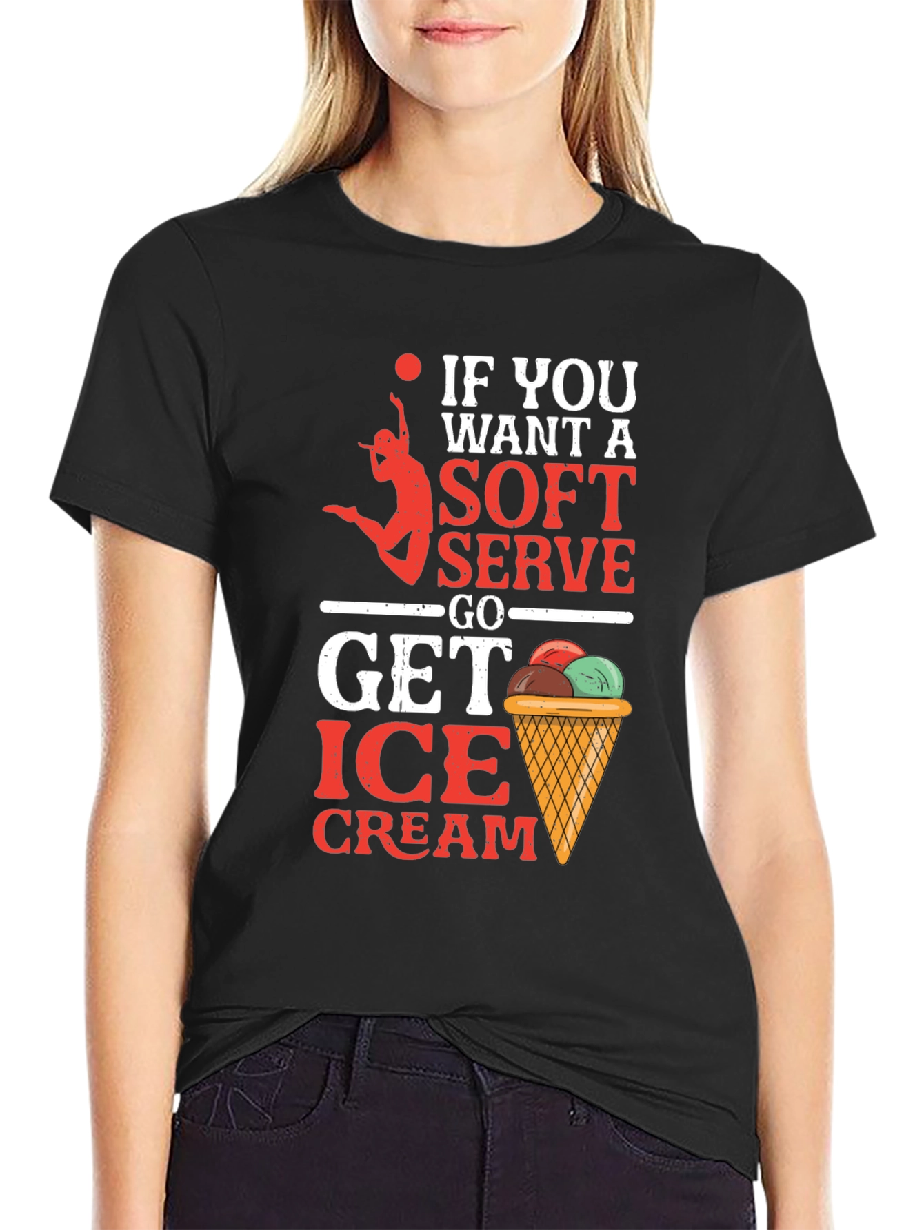 Camiseta Negra con Diseño de Voleibol y Helado
