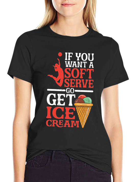 Camiseta Negra con Diseño de Voleibol y Helado