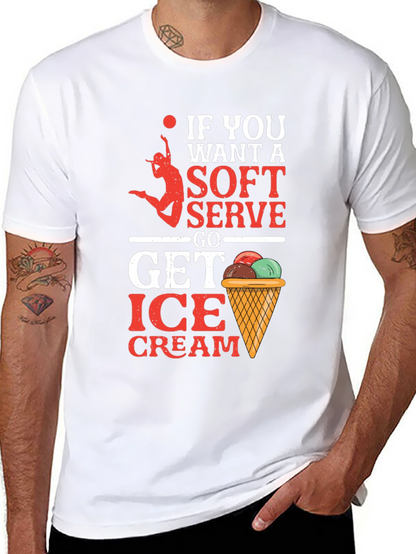 Camiseta Negra con Diseño de Voleibol y Helado