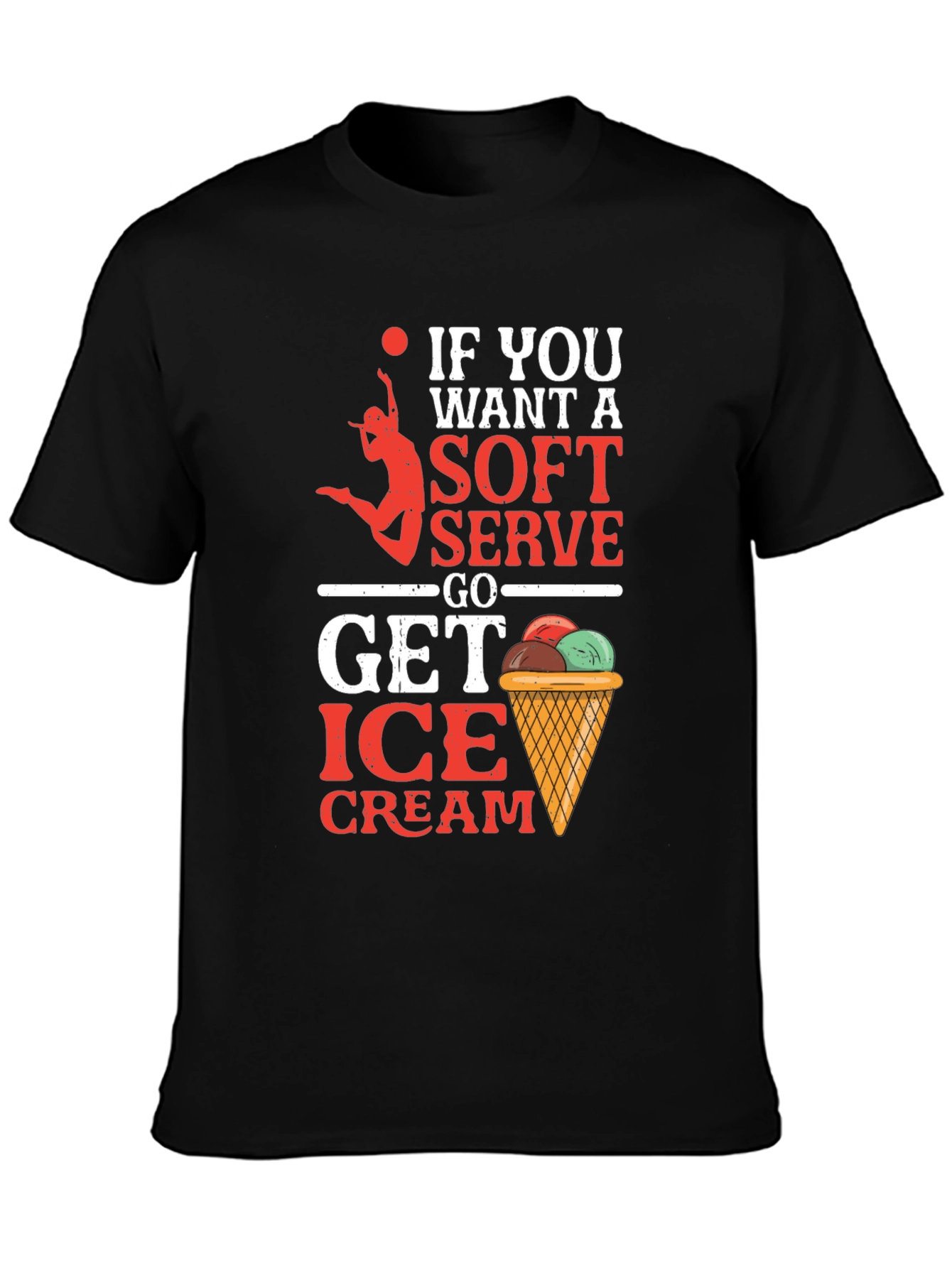 Camiseta Negra con Diseño de Voleibol y Helado