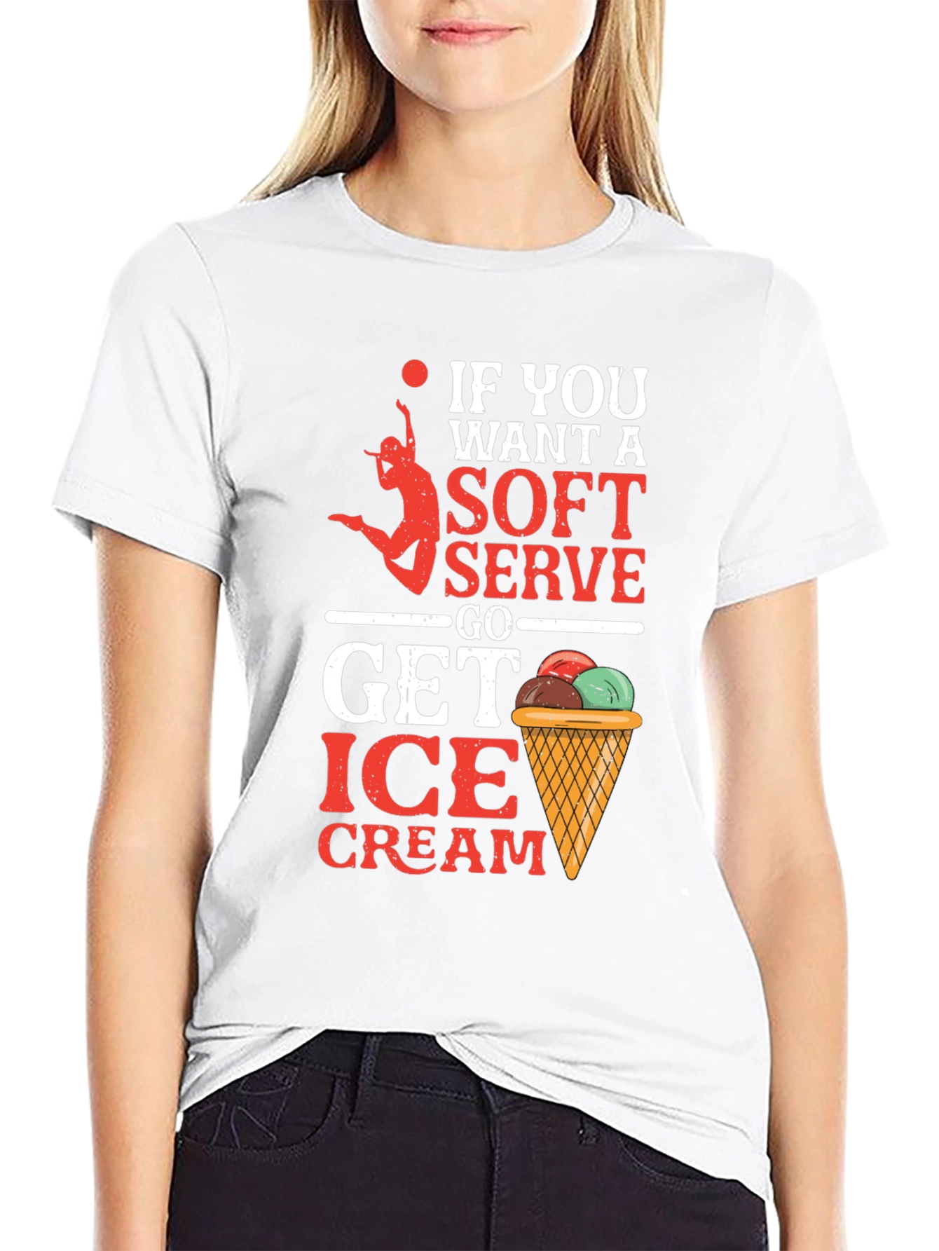 Camiseta Negra con Diseño de Voleibol y Helado