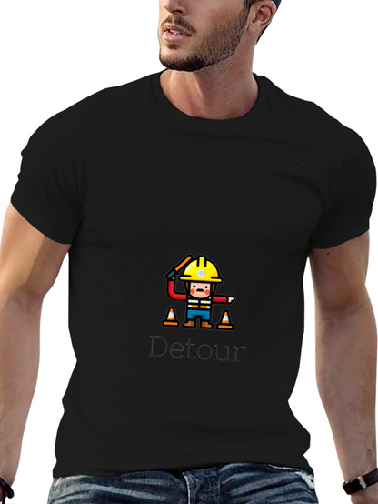 Camiseta Negra Detour con Diseño de Construcción