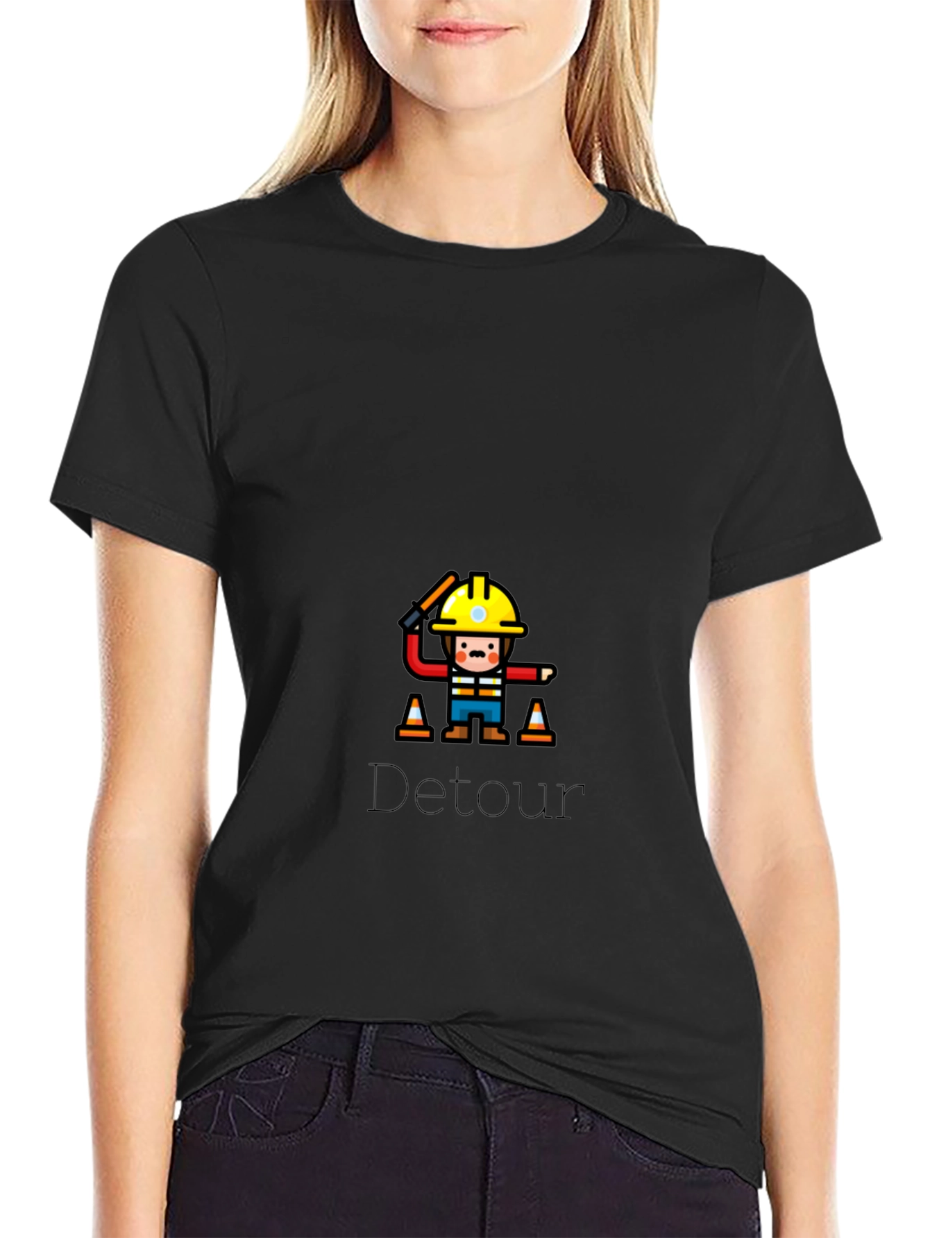 Camiseta Negra Detour con Diseño de Construcción