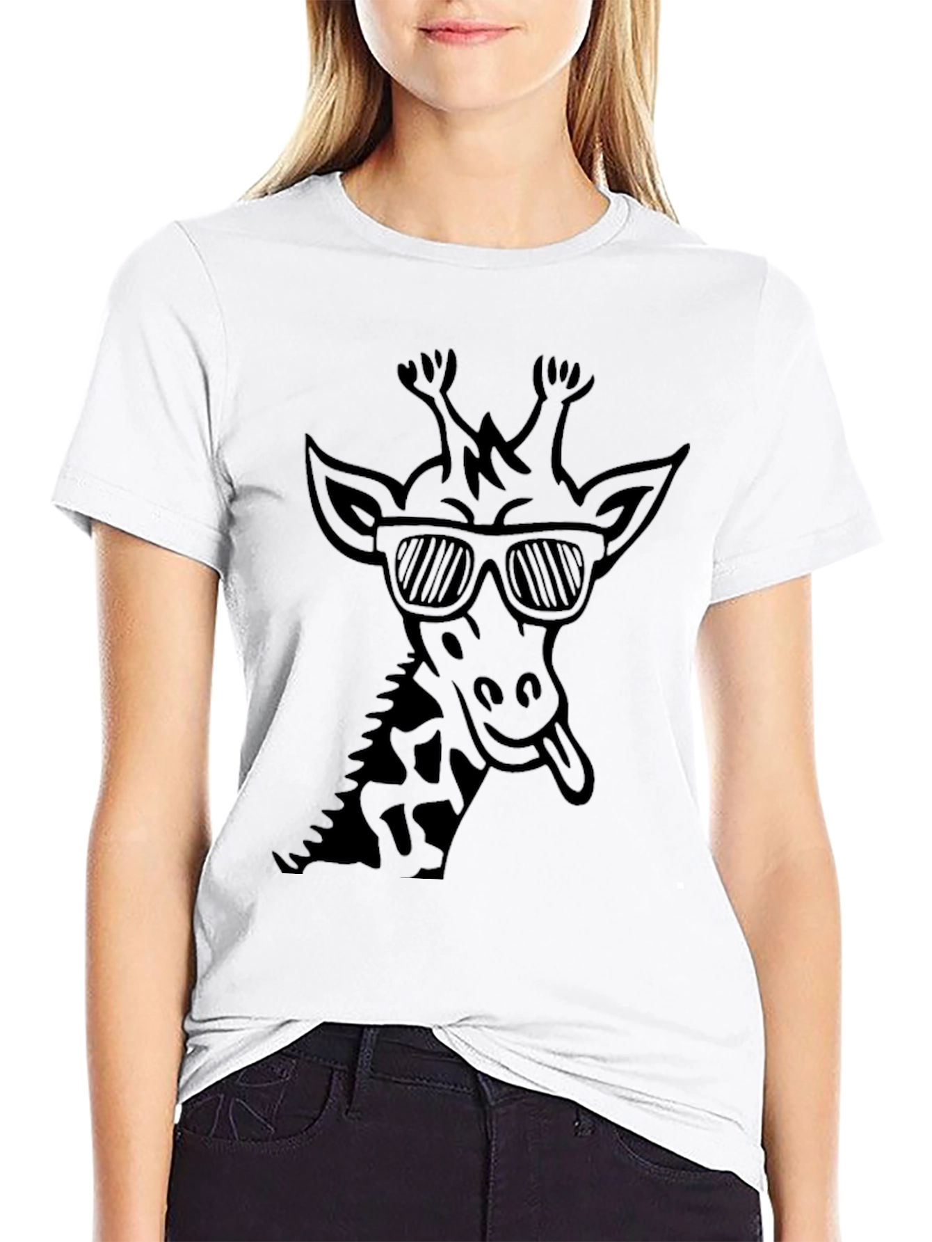 Camiseta Negra con Diseño de Jirafa Cool