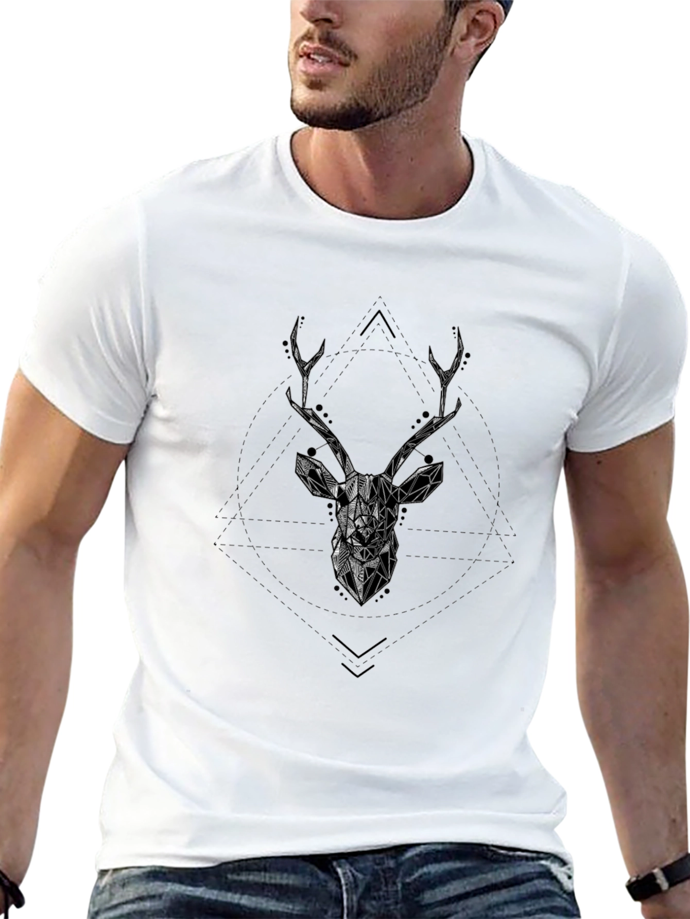Camiseta Negra Diseño Ciervo Geométrico Hombre