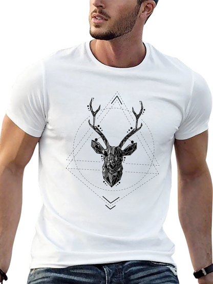 Camiseta Negra Diseño Ciervo Geométrico Hombre