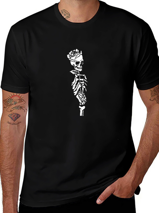 Camiseta Negra con Diseño de Rosa y Calavera