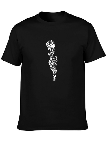 Camiseta Negra con Diseño de Rosa y Calavera