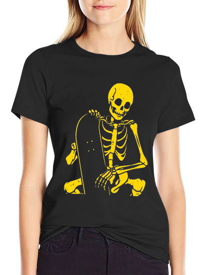 Camiseta Negra con Esqueleto Skater Amarillo