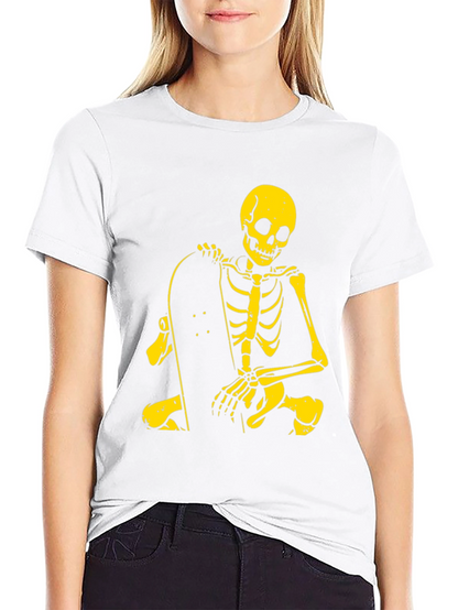 Camiseta Negra con Esqueleto Skater Amarillo