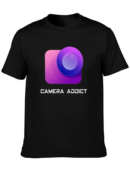 Camiseta Negra Camera Addict para Amantes de la Fotografía