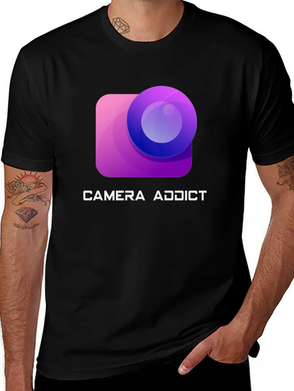 Camiseta Negra Camera Addict para Amantes de la Fotografía