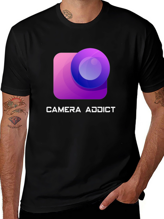 Camiseta Negra Camera Addict para Amantes de la Fotografía