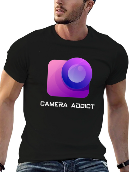 Camiseta Negra Camera Addict para Amantes de la Fotografía