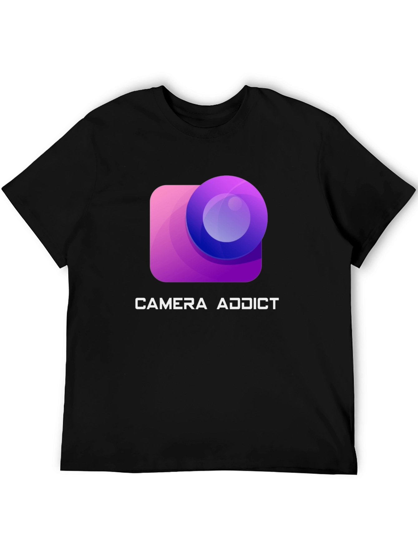 Camiseta Negra Camera Addict para Amantes de la Fotografía