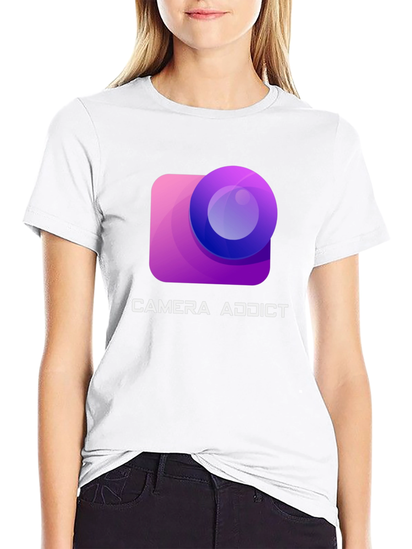 Camiseta Negra Camera Addict para Amantes de la Fotografía