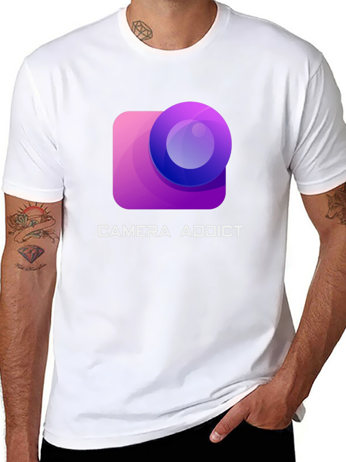 Camiseta Negra Camera Addict para Amantes de la Fotografía