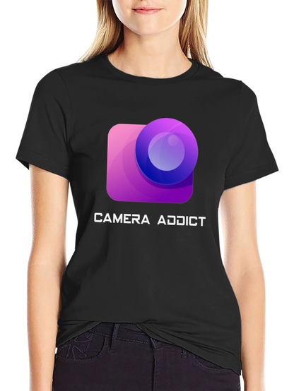 Camiseta Negra Camera Addict para Amantes de la Fotografía