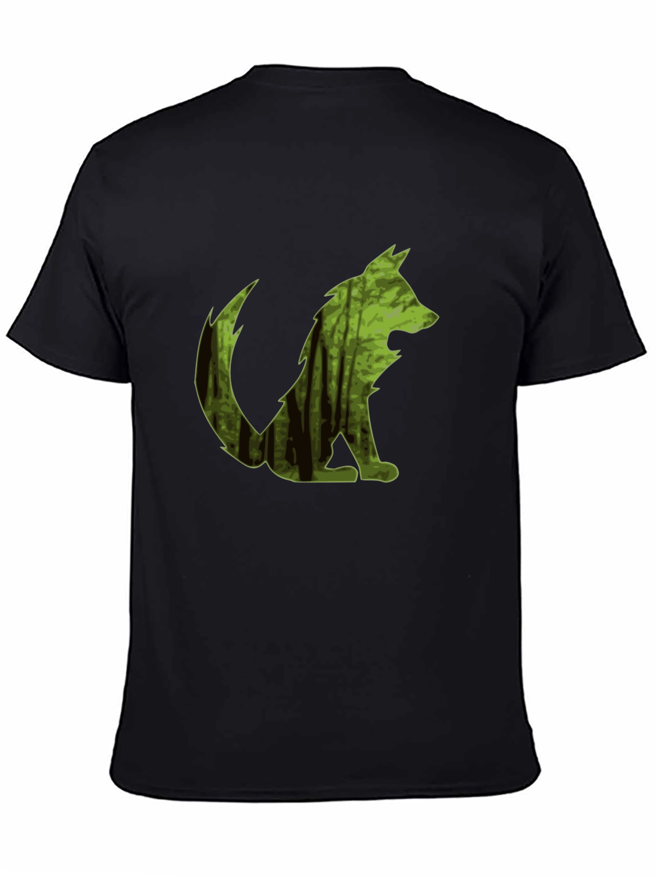 Camiseta Negra Hombre Diseño Lobo Bosque