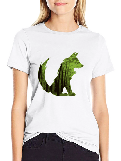 Camiseta Negra Hombre Diseño Lobo Bosque