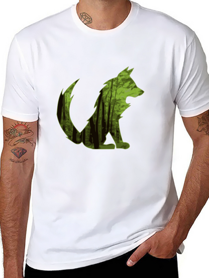 Camiseta Negra Hombre Diseño Lobo Bosque