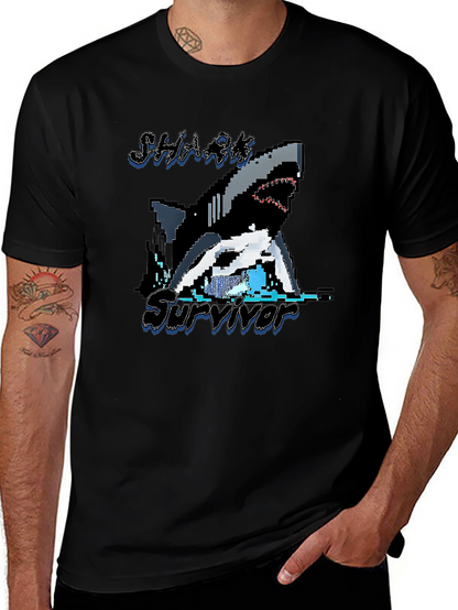 Camiseta Negra Tiburón Pixelado - Superviviente