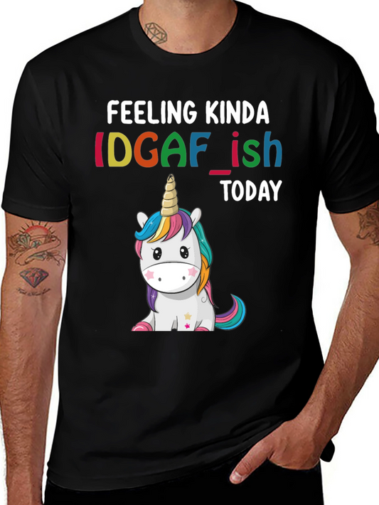 Camiseta Negra con Diseño de Unicornio IDGAF-ish