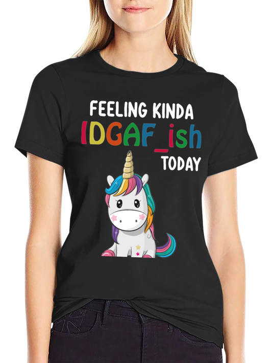 Camiseta Negra con Diseño de Unicornio IDGAF-ish