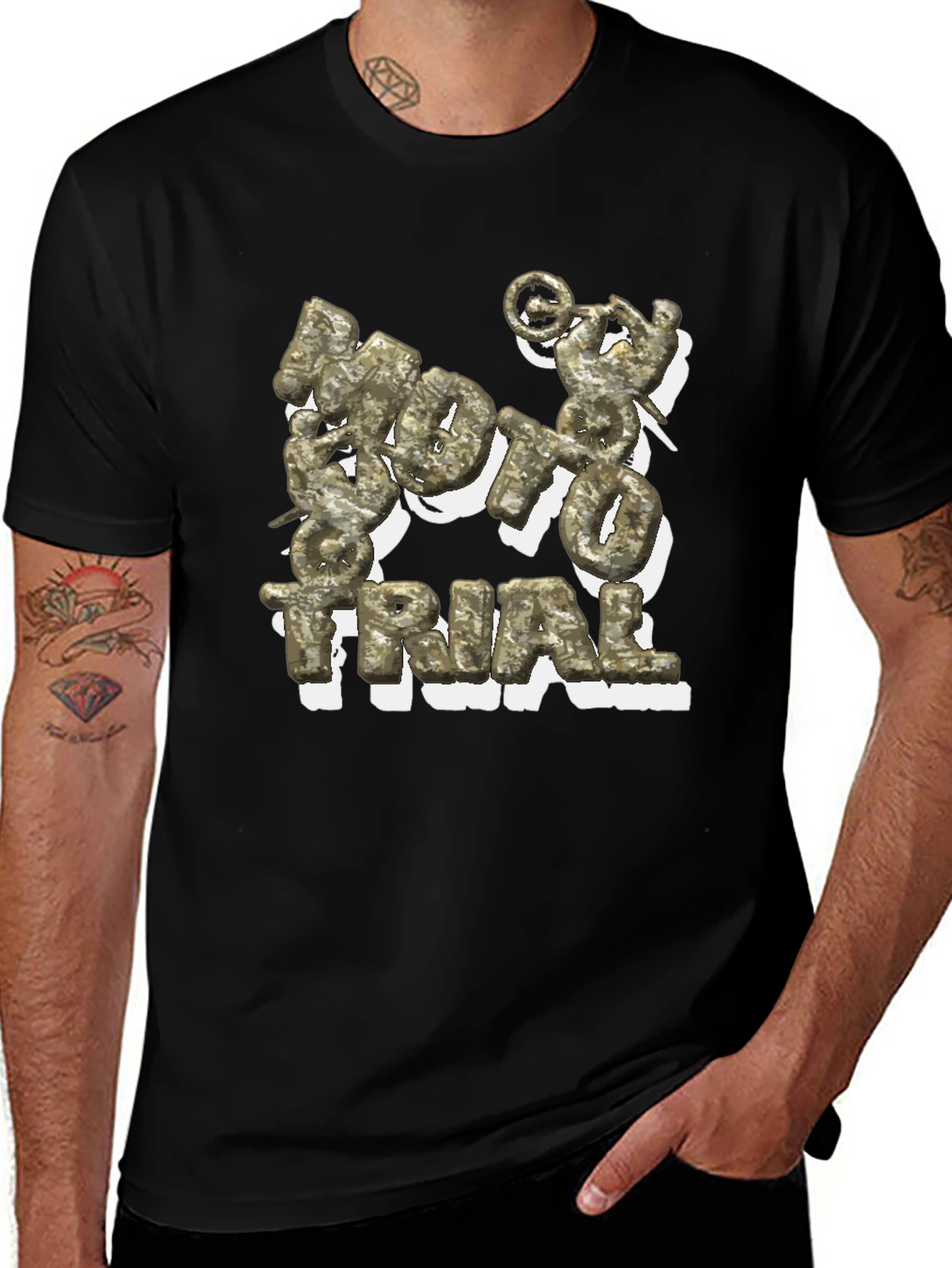 Camiseta Negra Moto Trial Estilo Militar