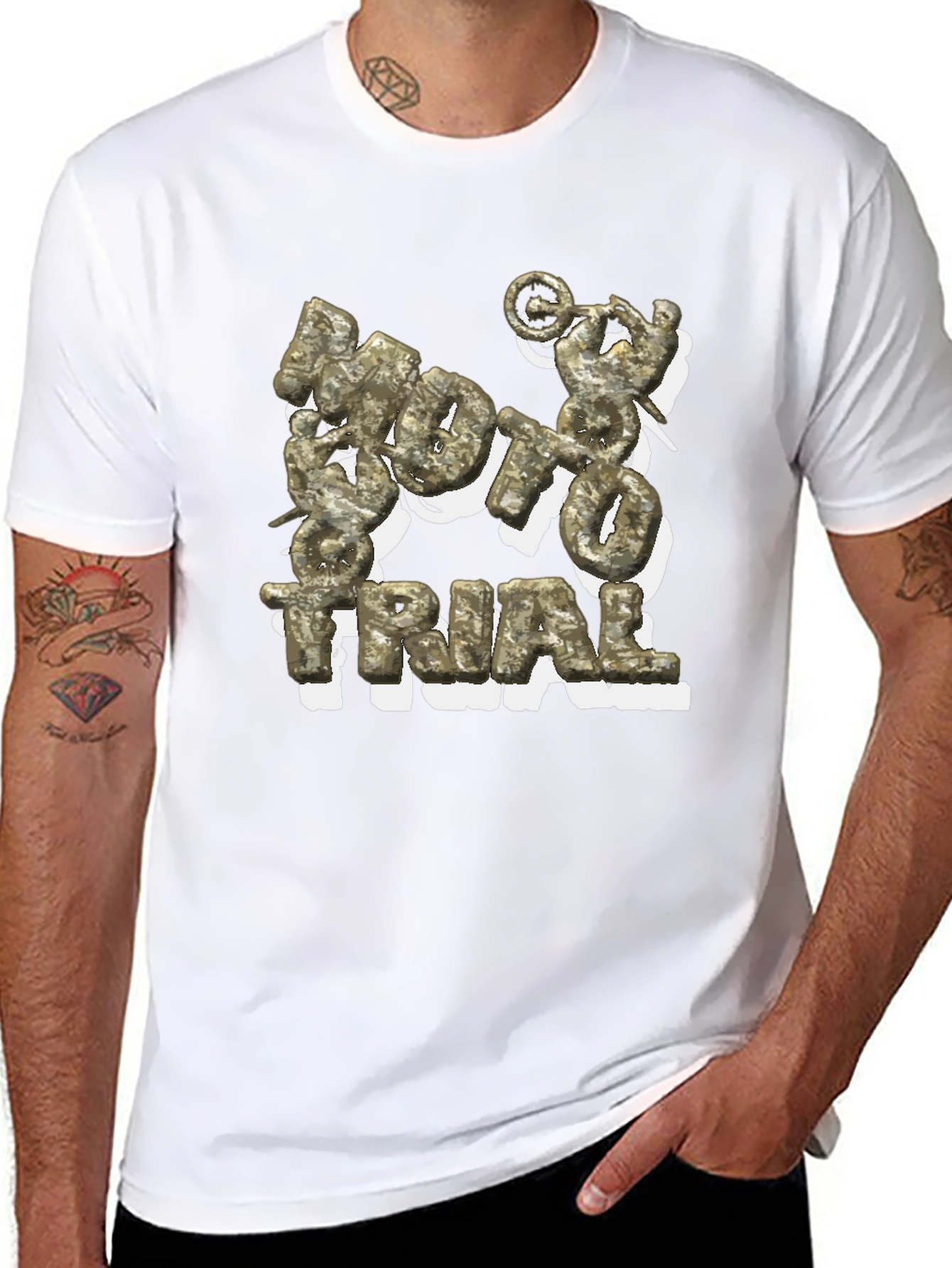 Camiseta Negra Moto Trial Estilo Militar