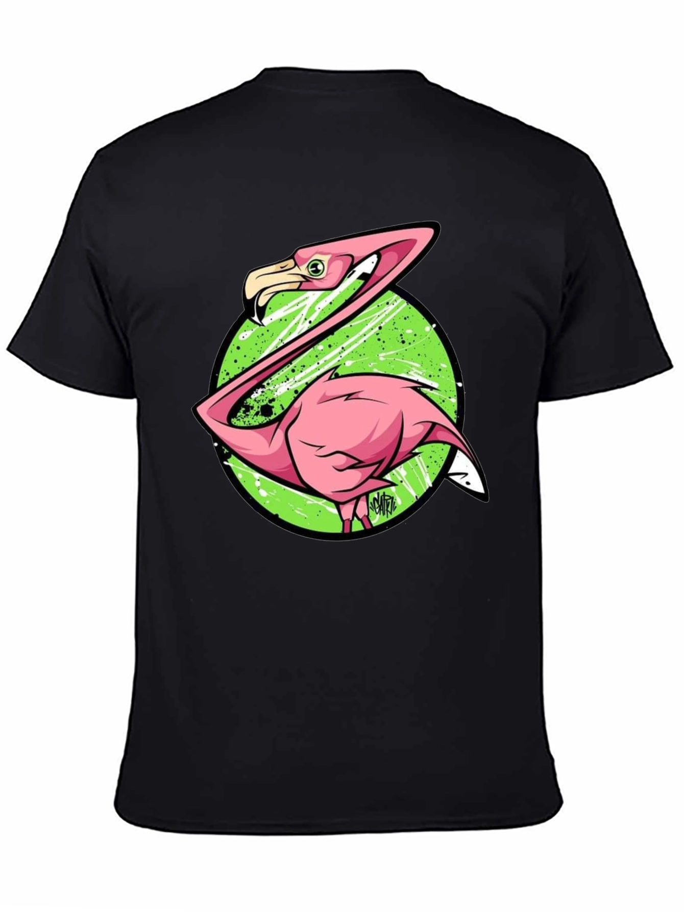 Camiseta Negra con Estampado de Flamenco Divertido