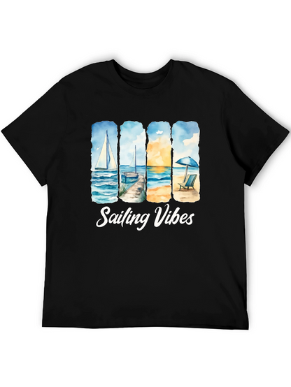 Camiseta Negra Sailing Vibes Estampada