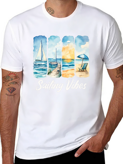 Camiseta Negra Sailing Vibes Estampada