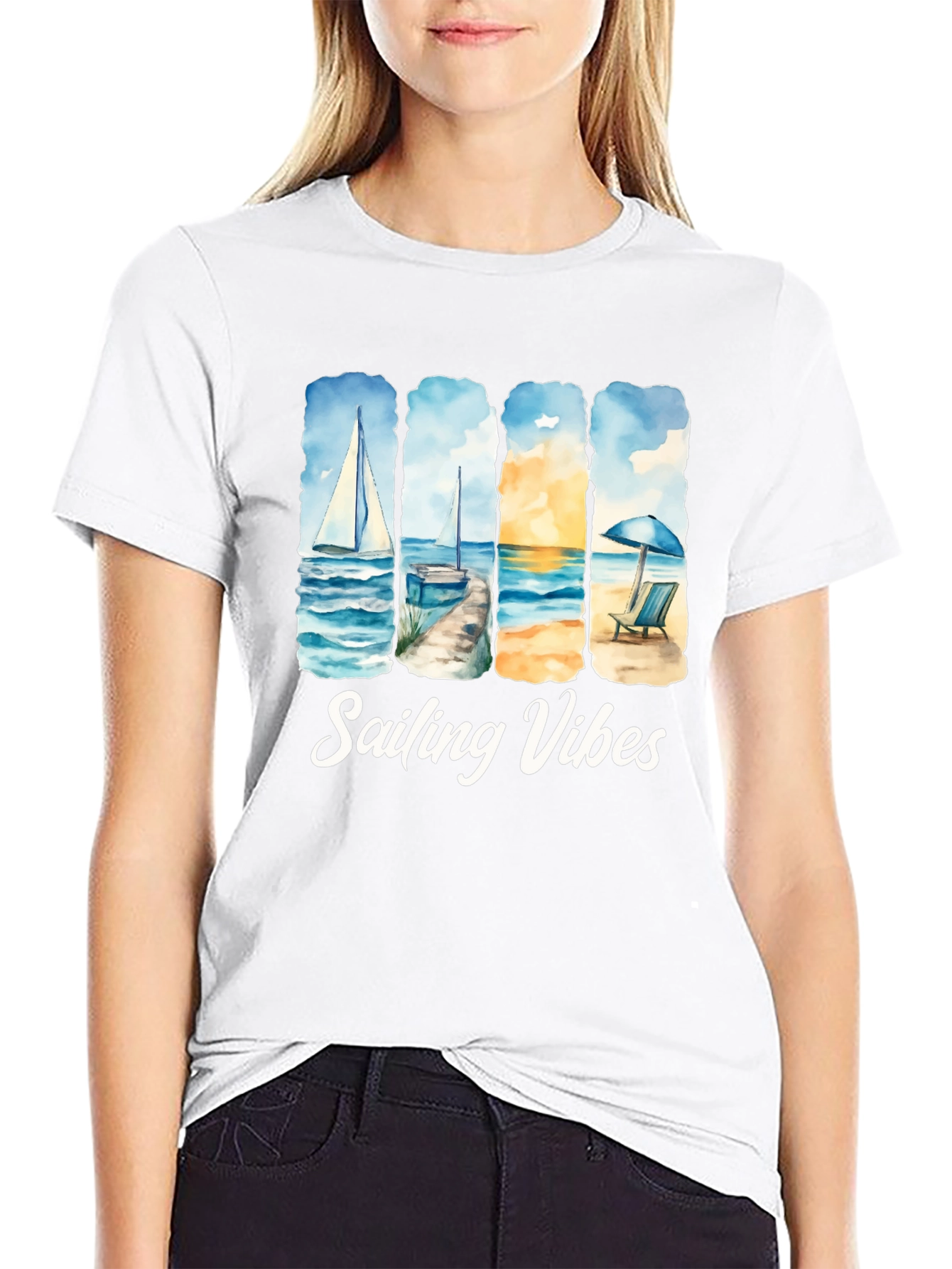 Camiseta Negra Sailing Vibes Estampada