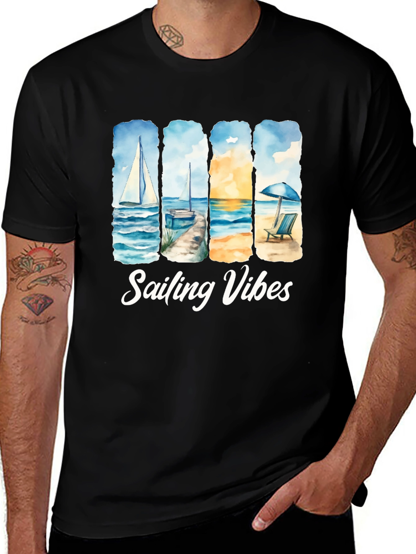 Camiseta Negra Sailing Vibes Estampada