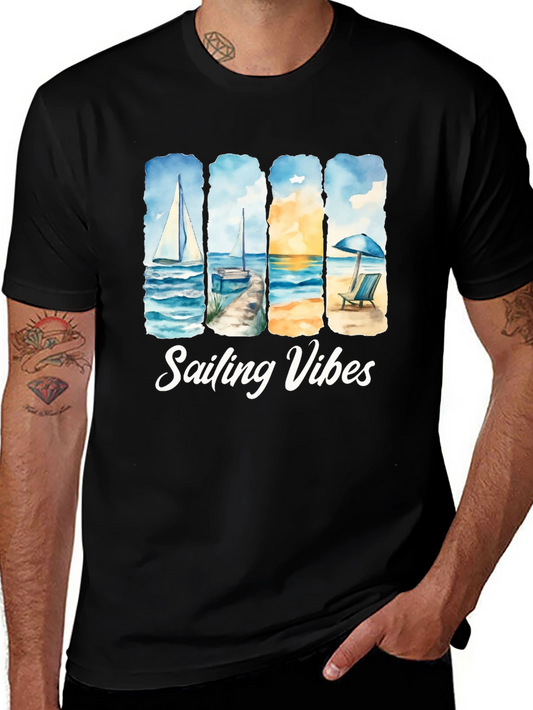 Camiseta Negra Sailing Vibes Estampada