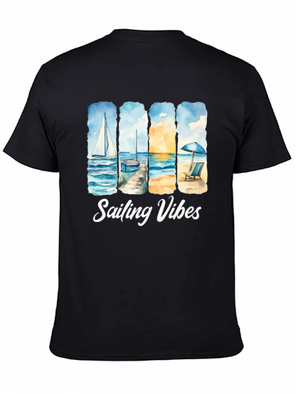 Camiseta Negra Sailing Vibes Estampada