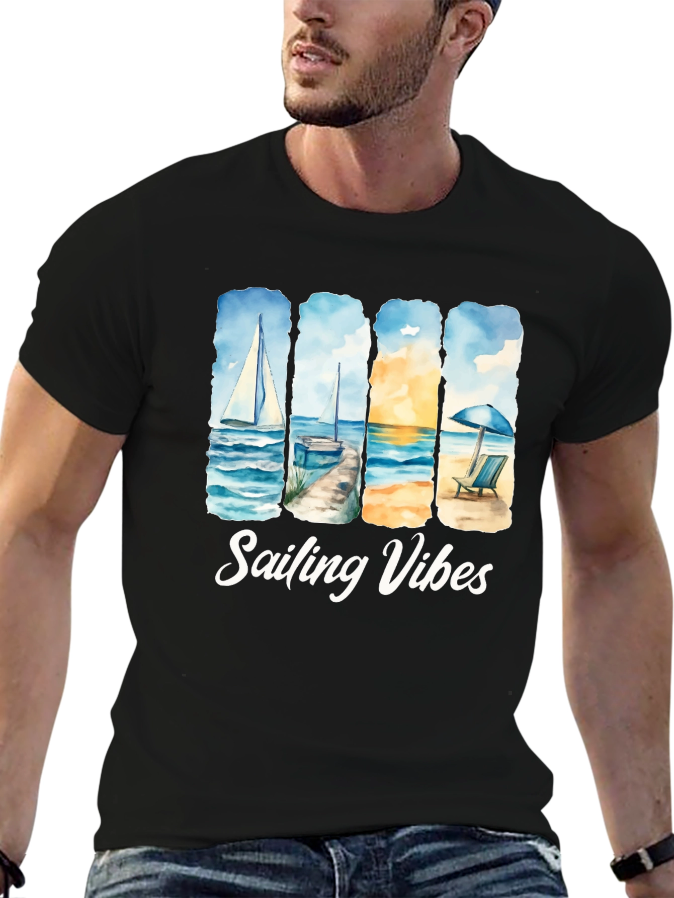 Camiseta Negra Sailing Vibes Estampada
