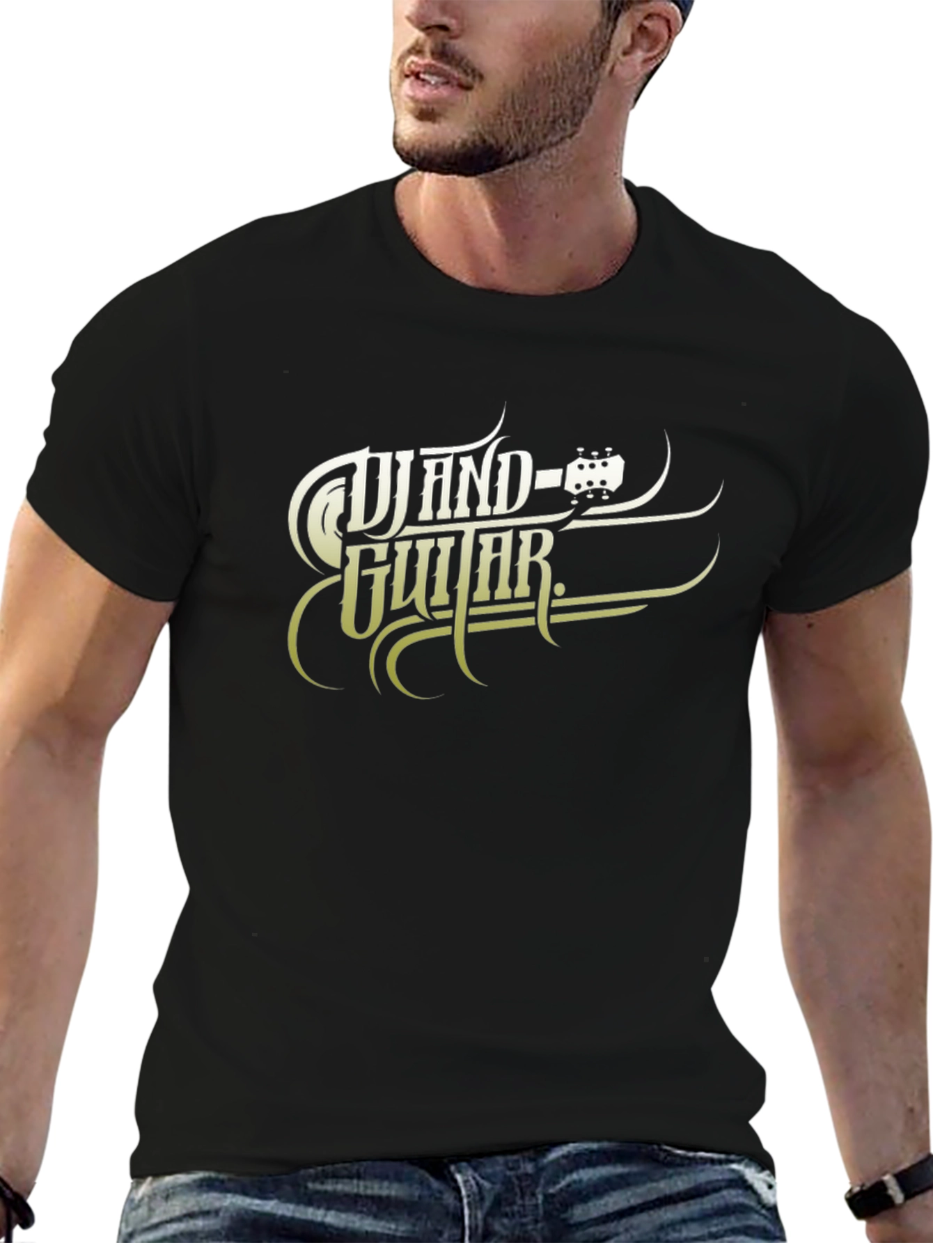 Camiseta Negra DJ and Guitar para Hombre