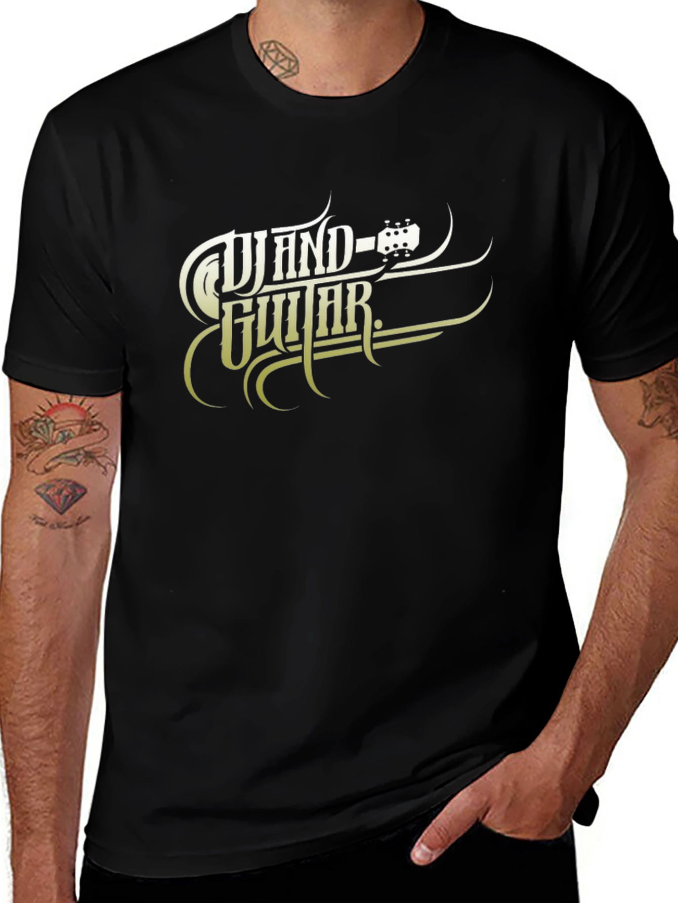 Camiseta Negra DJ and Guitar para Hombre