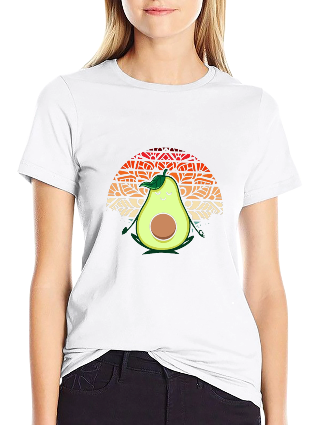 Camiseta Negra con Aguacate Meditando